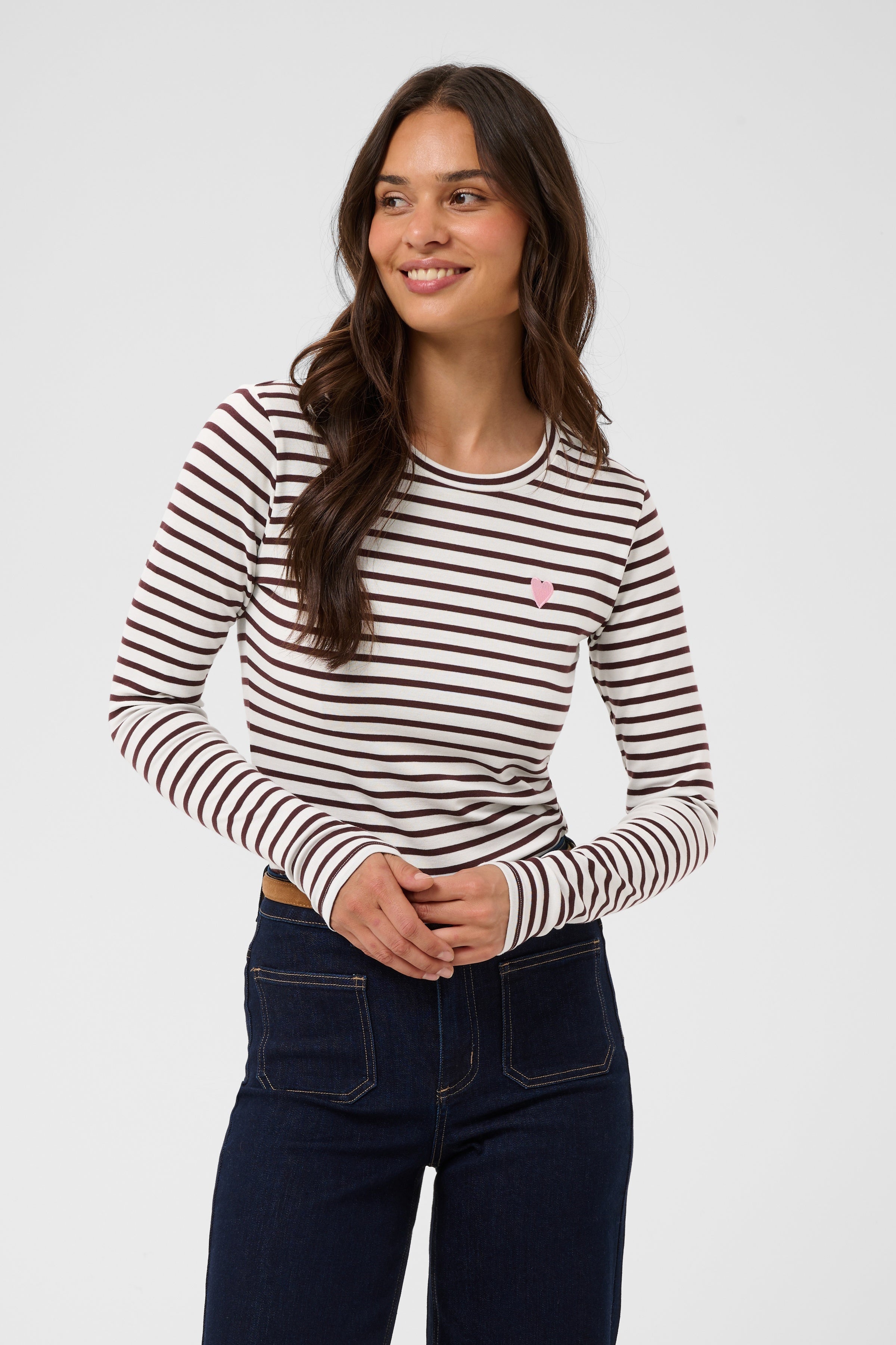 Kaffe Liddy long sleeve top - Brown/Chalk White