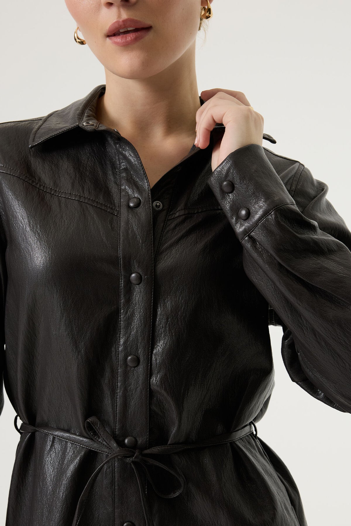 Garcia Faux Leather Shirt Dress in Pinecone Brown