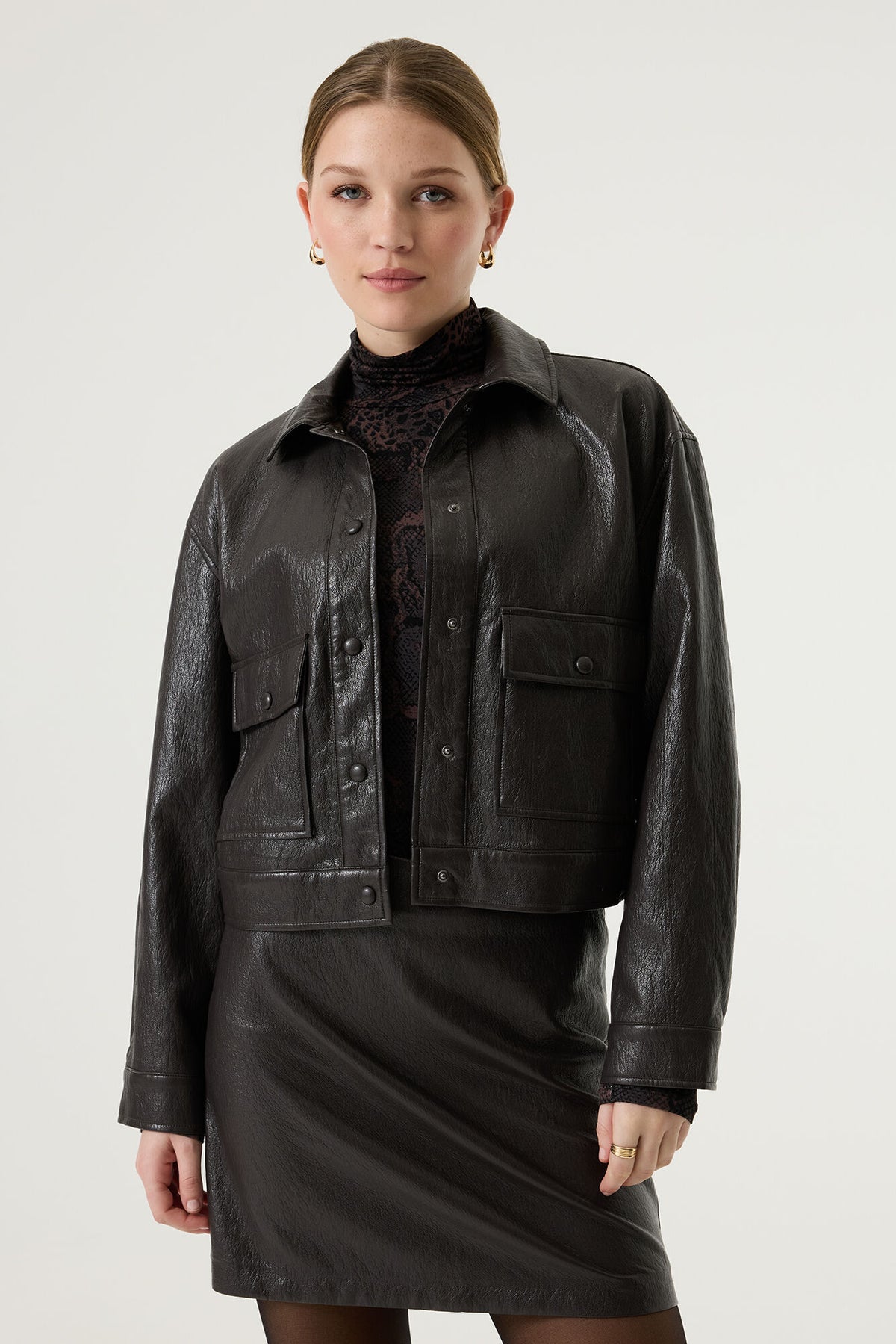Garcia Faux Leather Jacket in Pinecone Brown W260093