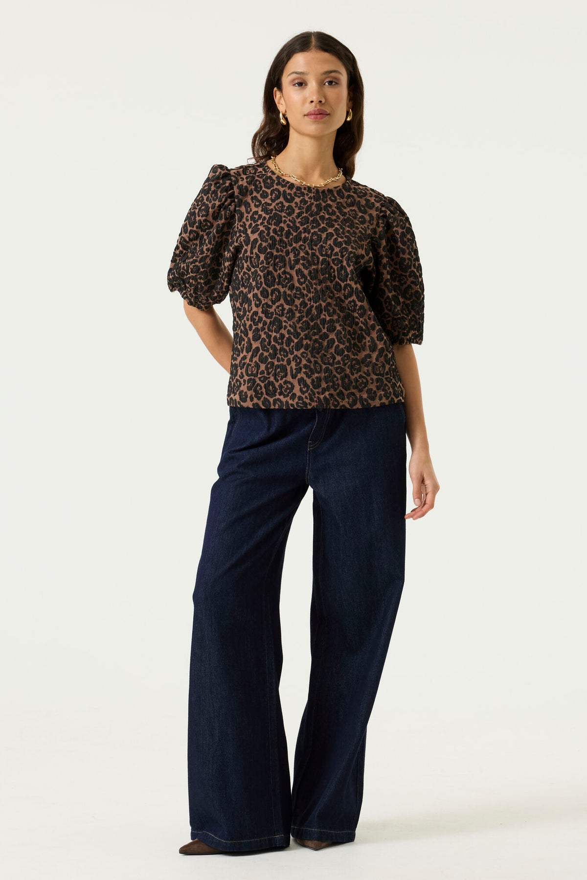 Garcia leopard puff sleeve top U260037