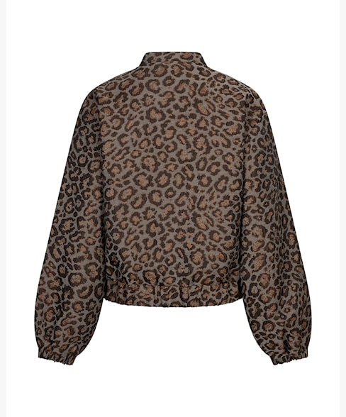 Red Button Leopard Jacquard Bomber Jacket