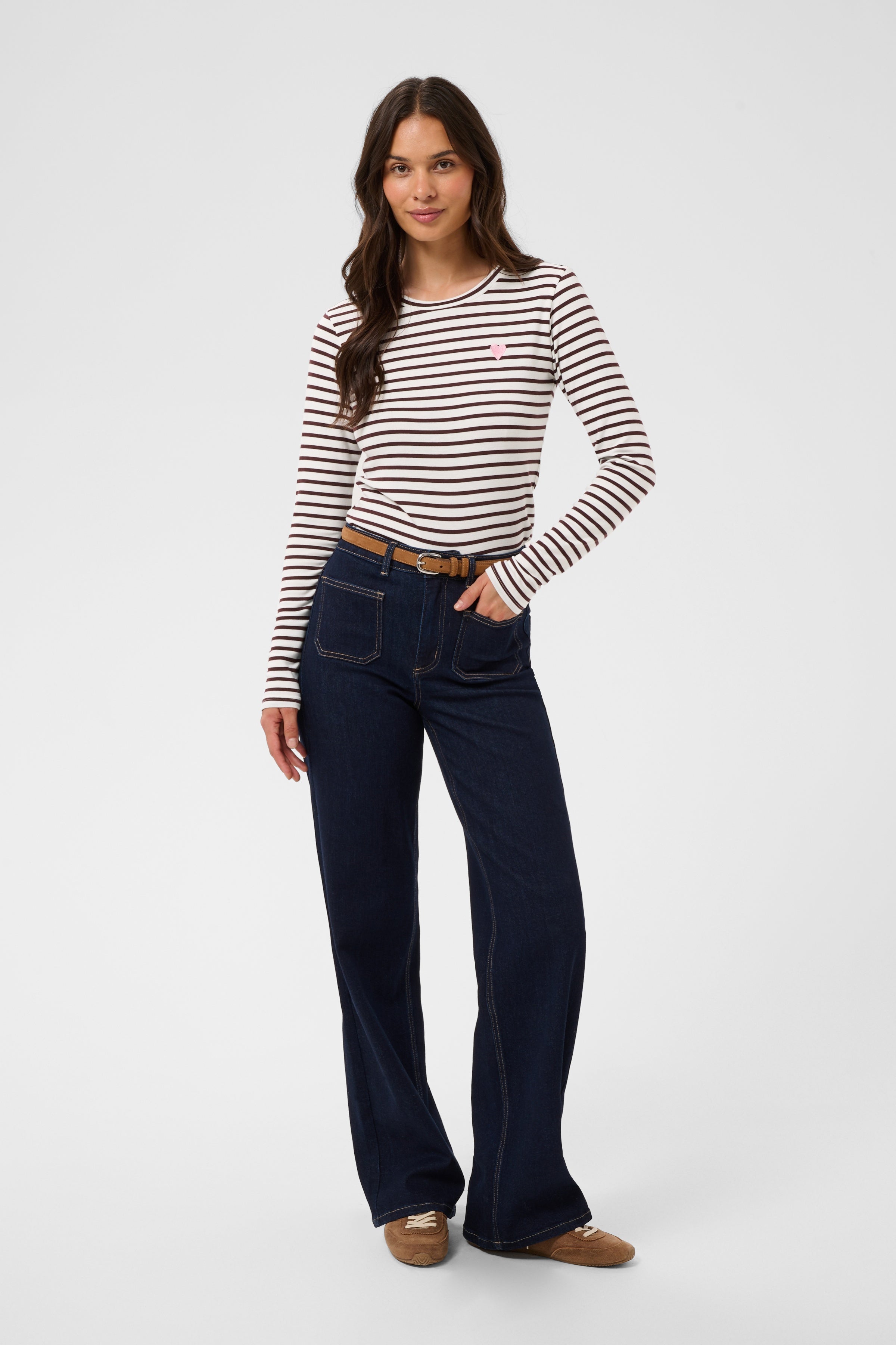Kaffe Liddy long sleeve top - Brown/Chalk White