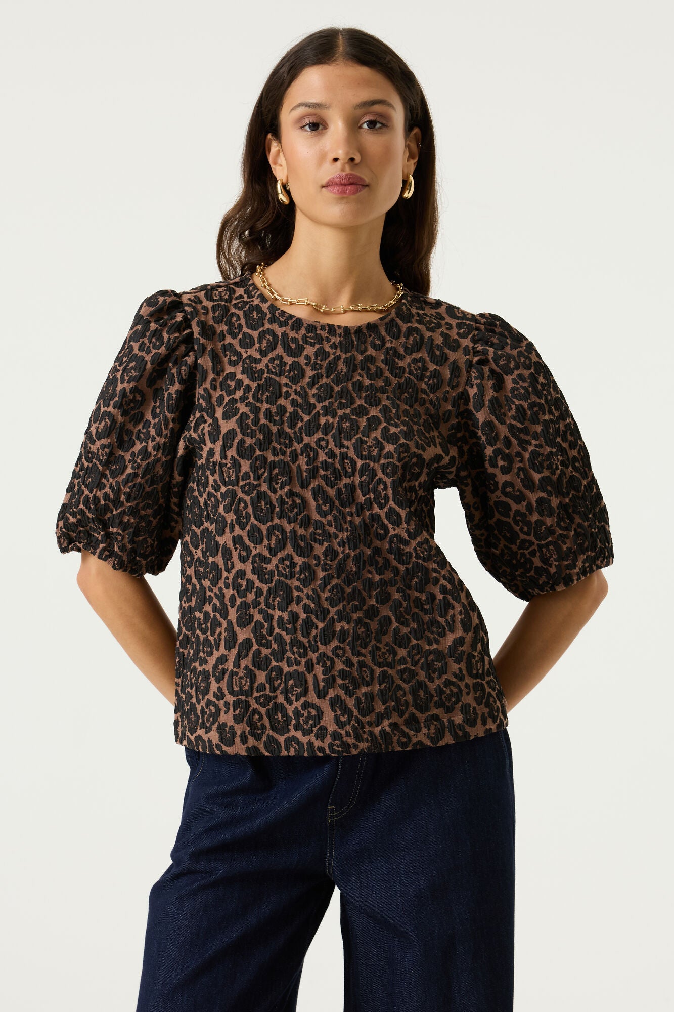 Garcia leopard puff sleeve top U260037