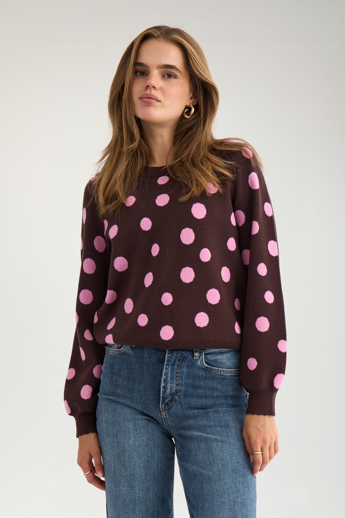 Nümph NuMilas Polka Dot Jumper in Chocolate Plum
