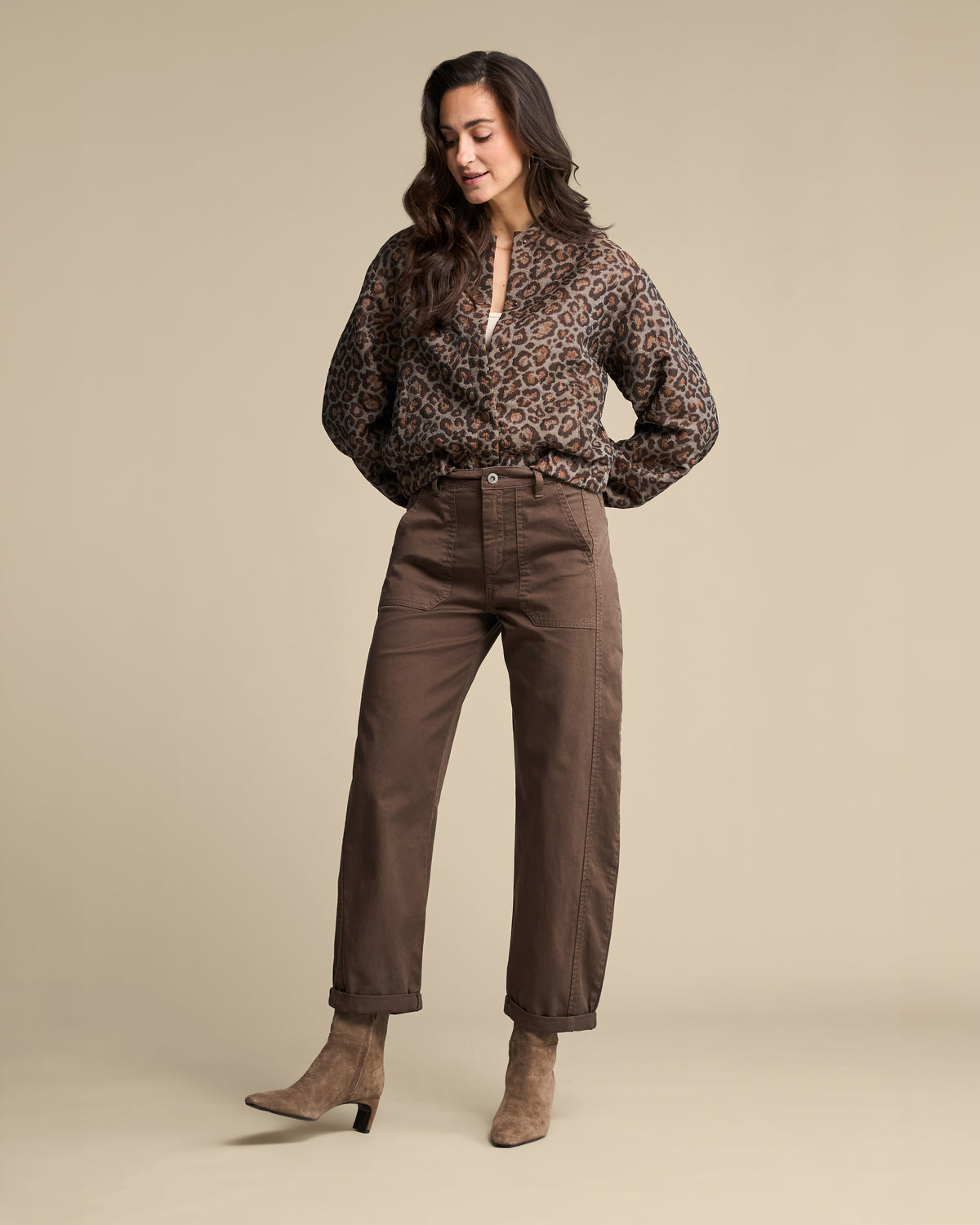 Red Button Leopard Jacquard Bomber Jacket
