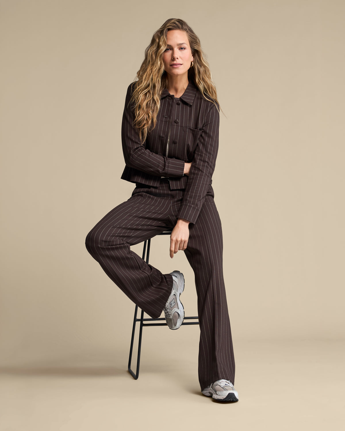 Red Button Pinstripe Punta Jacket - Espresso