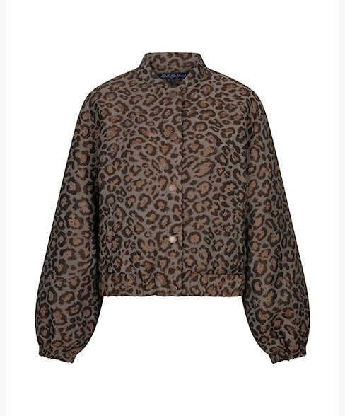 Red Button Leopard Jacquard Bomber Jacket